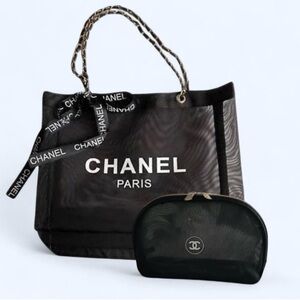 CC Black Mesh Tote with Pouch